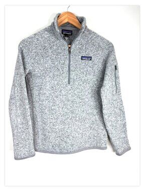 Patagonia Women's Better Sweater 1/4 Zip Fleece Pullover Small Gray Birch White